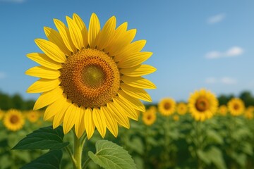 Fototapeta premium Cultivated for its nutritious seeds and fruits, Helianthus annuus, commonly known as the sunflower, is a prominent annual plant.