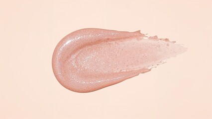 Fototapeta premium Pearl-infused lip gloss, gel, or shampoo streaked on a neutral beige surface