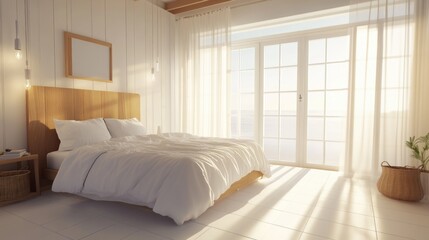 Cozy, bright bedroom with morning light