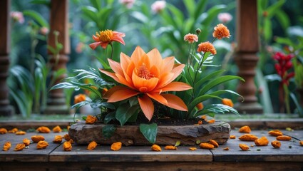 An example of decorative elements and outdoor landscaping fostering a peaceful ambiance