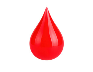 A single glossy red drop of liquid with a smooth reflective surface and teardrop shape.
