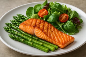 Baked salmon complemented by asparagus