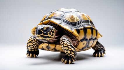Close-up of a Leopard Tortoise (Geochelone pardalis) on a white background
