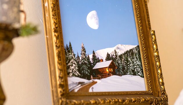Framed winter landscape painting