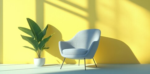 Fototapeta premium Stylish chair by a vibrant yellow wall