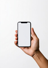 Empty smartphone display being held in a hand against a plain background
