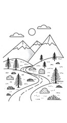 Scenic mountain landscape with a winding road and trees