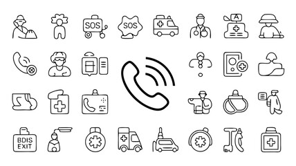 Emergency call medical assistance icons set vector illustration for healthcare services
