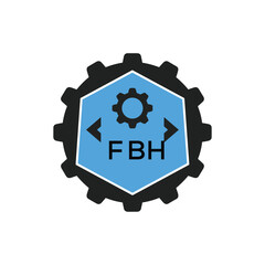 FBH Industrial Gear Logo Design – Engineering, Mechanical, and Construction Branding Icon. FBH Letter Logo.

