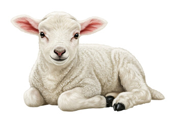 Obraz premium Cute baby lamb sitting down isolated on transparent background