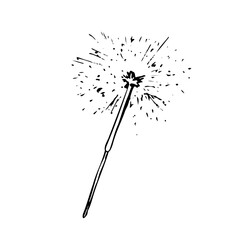 burning sparkler stick - hand drawn line sketch