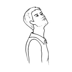 male portrait looking up - hand drawn doodle sketch