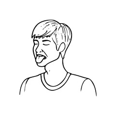 male portrait with eyes closed and tongue hanging out - hand drawn doodle sketch