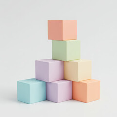 Obraz premium Minimalist Pastel Cubic Blocks Pyramid on White Background