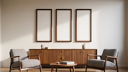 Midcentury Modern Living Room with Chairs and Artwork wooden furniture