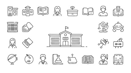 Collection of school related icons in a vector format representing education and learning