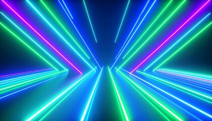 Neon lines converge on dark stage