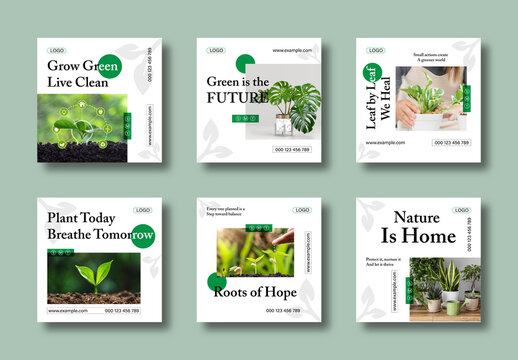 Botanical Green Plant and Nature Promotion Social Media Templates