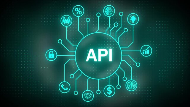 API Integration Visualized with Digital Neon Network Connections, Showcasing Data Exchange, Technology Connectivity, Cloud Services, Real-Time Communication, and Smart Business Solutions