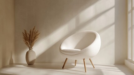 Cozy corner with modern chair and decorative plant