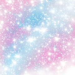 A dreamy white background filled with iridescent star effects in shades of pink and blue