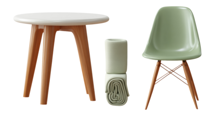 Isolated Modern Chair and Table Set on Transparent Background