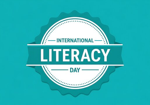 National read a book day international literacy day emblem with text and ribbon, symbolizing the global importance of reading and education - Powered by Adobe