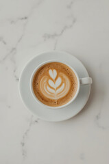 Cappuccino with Latte Art in White Cup on Marble Table &ndash; Top View Coffee Style 