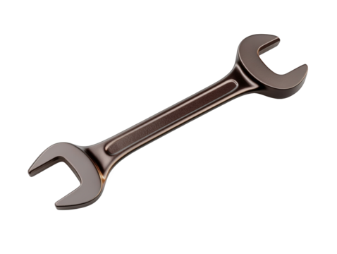 Shiny metal wrench tool ready for industrial repair and mechanical maintenance tasks.