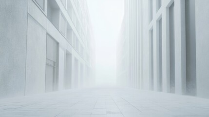 Obraz premium Misty urban landscape with tall buildings at dawn