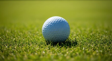Fototapeta premium Golf ball resting on a grassy green