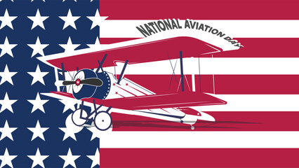 National Aviation Day Celebration A Patriotic Biplane Soaring Against the American Flag