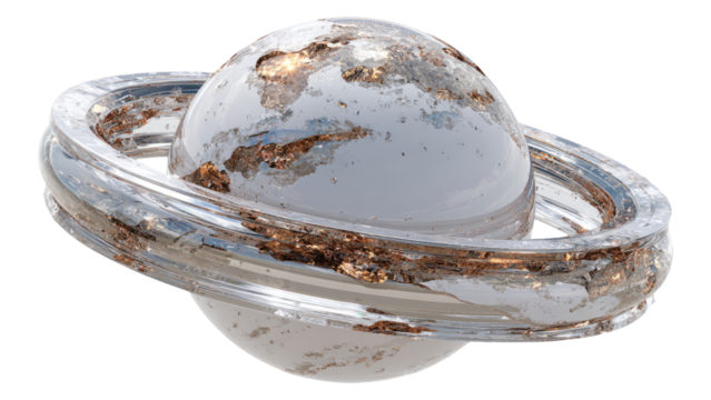 Isolated Transparent Planet with Rings on White Background