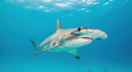 Fototapeta premium Hammerhead shark in turquoise water (1)