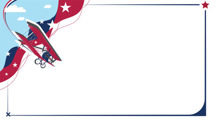 Vintage Biplane Soaring Through a Patriotic Sky with Stars and Stripes