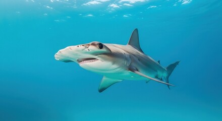 Obraz premium Hammerhead shark in vibrant blue ocean