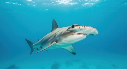 Fototapeta premium Hammerhead shark in turquoise water