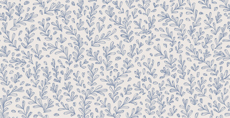 Botanical, spring inspired pattern in pastel tones, hand drawn vector background