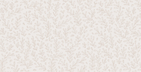 Botanical, spring inspired pattern in pastel tones, hand drawn vector background