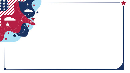 Abstract patriotic border with red, white, and blue colors and stars. Modern holiday celebration background banner template with copy space.