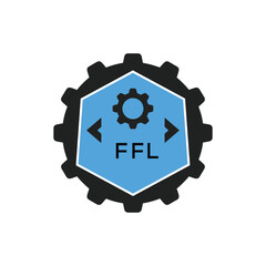 FFL Industrial Gear Logo Design – Engineering, Mechanical, and Construction Branding Icon. FFL Letter Logo.
