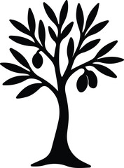 Obraz premium Vector Illustrator Olive Tree with Fruits Black and White Silhouette