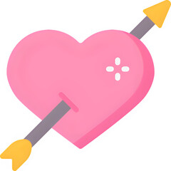 Modern pink heart pierced by arrow for Valentine's Day design conveying love and Cupid's charm