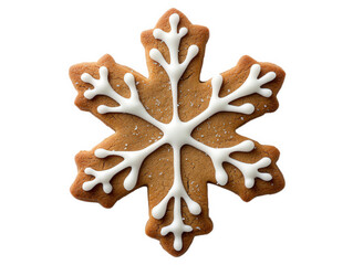 Delightful snowflake gingerbread cookie with crisp white icing and sparkling sugar crystals, perfect for winter celebrations.
