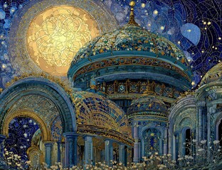 Fototapeta premium Mystical Ancient Dome Illuminated By Moon At Night