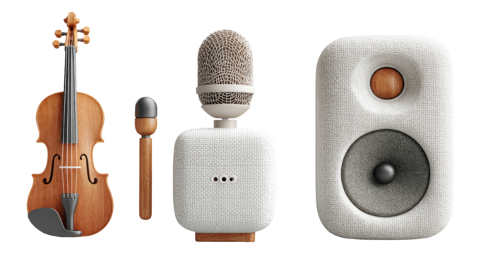 Isolated Musical Instruments and Audio Devices on Transparent Background