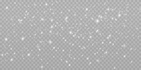 Snowy night with countless snowflakes in the wind. Winter storm and heavy snowfall equipped on transparent background, abstract, white, winter, period. Vector graphics. © Ihor Nemynushchyi