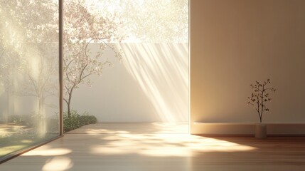 Fototapeta premium Sunlight brightens a calm room with plants