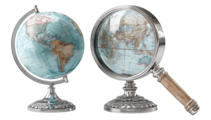 Detailed Globe Set on Transparent Background for Travel and Education