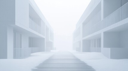 Fototapeta premium Foggy morning at a modern residential complex